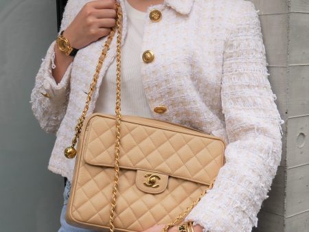 CHANEL  Beige Caviar Pocket Camera Bag Large 92578 Online now