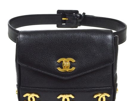 CHANEL 1991-1994 Black Caviar Triple CC Belt Bag #75 00721 Online