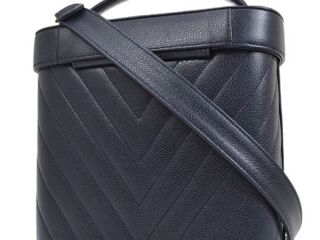 CHANEL 1990s Chevron Vanity Handbag Navy Caviar 02958 on Sale