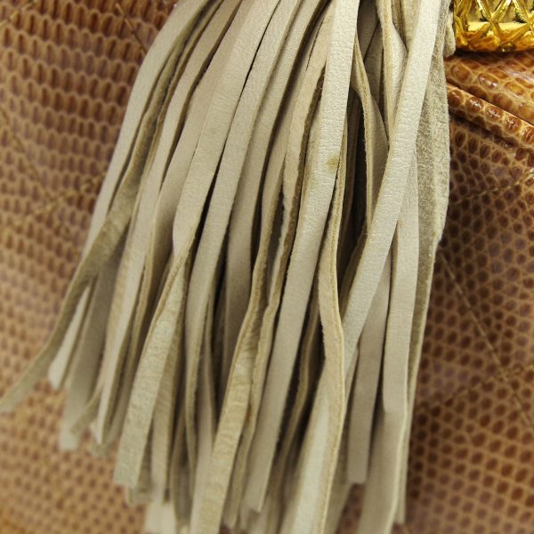 CHANEL * Fringe Bijou Chain Shoulder Bag Beige Lizard 87943 Online Sale