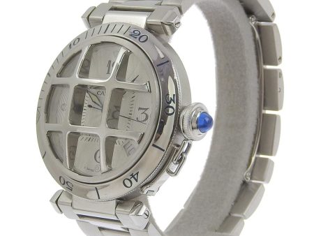 CARTIER Pasha grid watch back scale W31040H3 stainless steel silver automatic winding men s white dial Supply