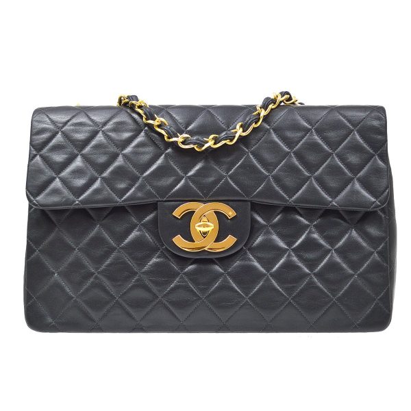 CHANEL  Classic Flap Maxi Black Lambskin 90420 Hot on Sale