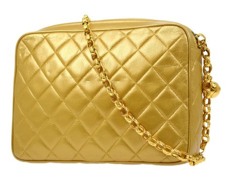 CHANEL 1991-1994 Gold Lambskin Quilted Pocket Camera Bag Supply