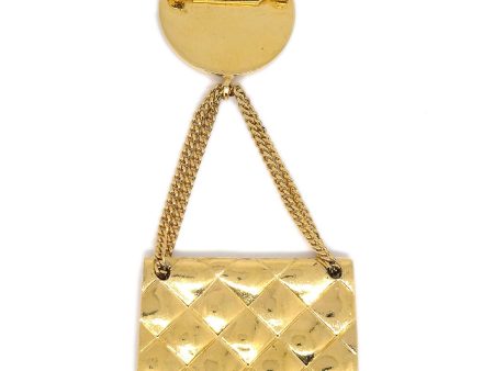 CHANEL 1991 Quilted Bag Motif Brooch Pin Gold 31538 Hot on Sale