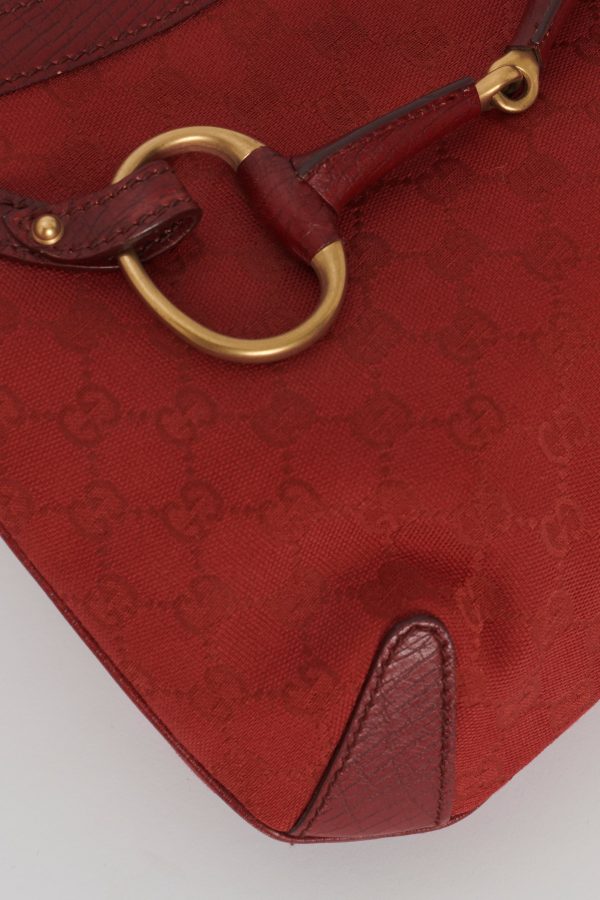 Gucci Vintage Red Monogram Canvas Horse-Bit Hobo Bag Online Sale