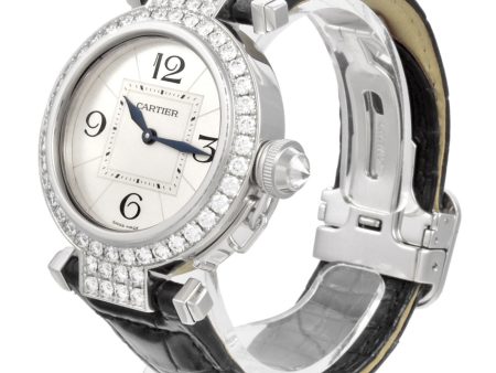 CARTIER Pasha 32mm Diamond Bezel K18WG Ladies Watch Quartz Silver Dial WJ11922G Hot on Sale