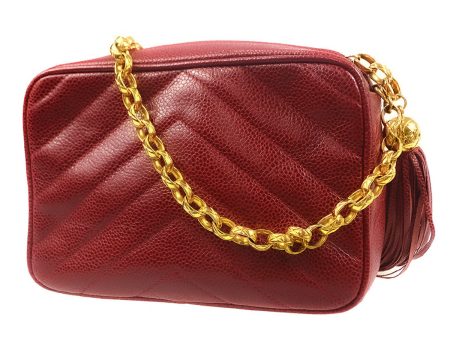 CHANEL 1991-1994 Chevron Pocket Camera Bag Mini Red Caviar 66835 Sale