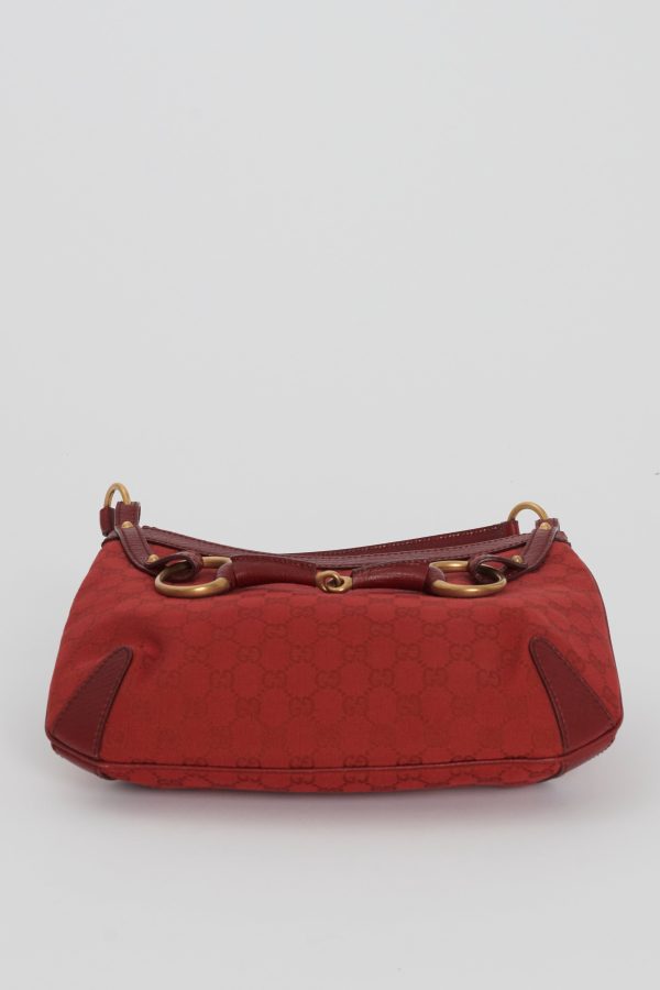 Gucci Vintage Red Monogram Canvas Horse-Bit Hobo Bag Online Sale