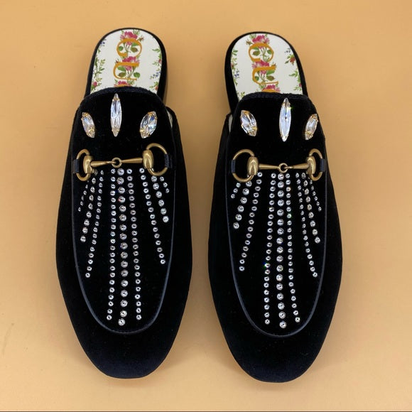 GUCCI velvet crystal loafer For Sale