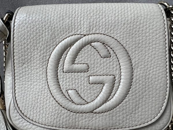 Gucci White Mini Soho Chain Crossbody Flap Bag Cheap