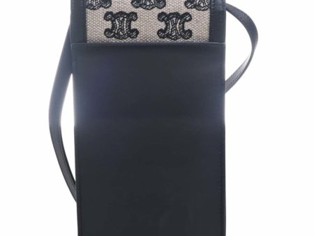 Celine Leather Canvas Triomphe Vertical Mobile Pouch Shoulder Bag Black Women s Sale