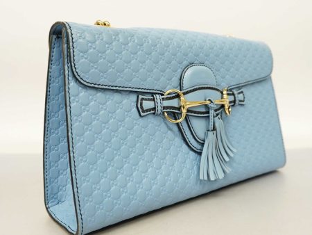 GUCCI  Micro GG Emily 449635 Women s Leather Shoulder Bag Light Blue Online Hot Sale