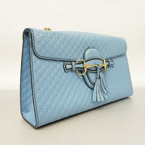 GUCCI  Micro GG Emily 449635 Women s Leather Shoulder Bag Light Blue Online Hot Sale