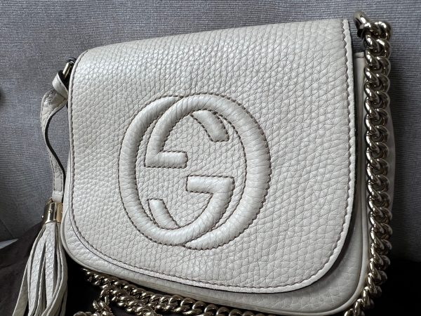 Gucci White Mini Soho Chain Crossbody Flap Bag Cheap