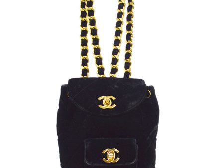 CHANEL 1990s Duma Chain Backpack Small Black Velvet 48789 Fashion