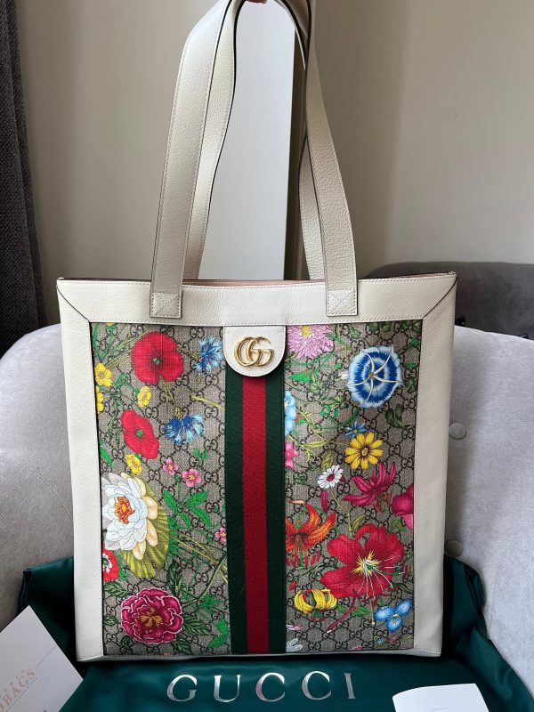 Gucci White Monogram Canvas Flora Large Ophidia Shopping Tote ( 1,250) Sale