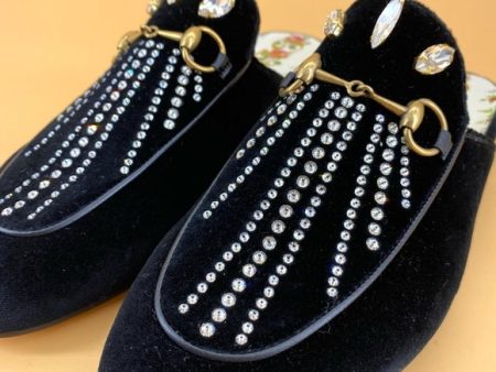 GUCCI velvet crystal loafer For Sale