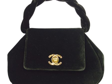 CHANEL * 1994-1996 Handbag Dark Green Velvet 49314 Hot on Sale