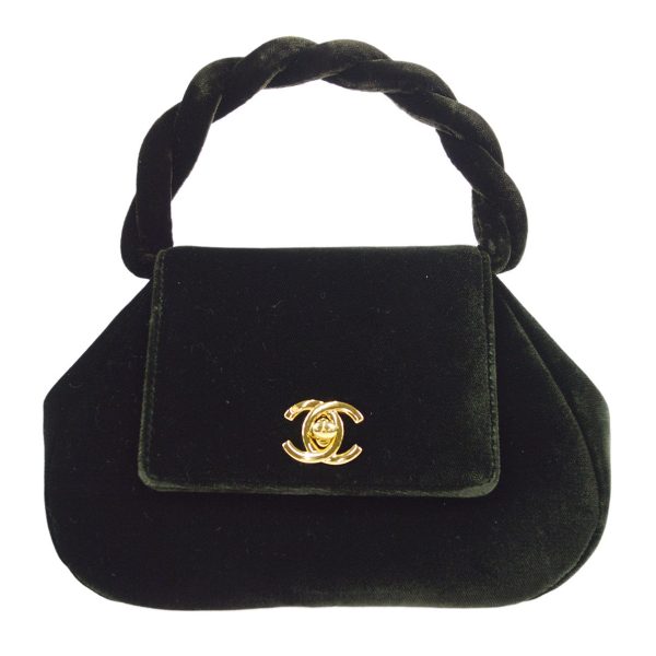 CHANEL * 1994-1996 Handbag Dark Green Velvet 49314 Hot on Sale