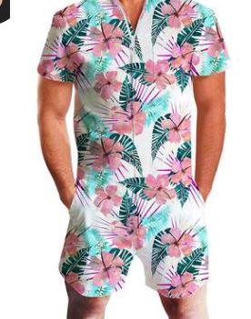 Laamei New Flamingos Floral Print Rompers Men 3D Funny Short Sleeve Jumpsuit Summer Playsuit Overalls Casual One Piece Outfits Supply