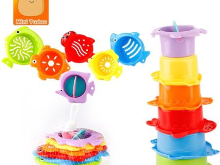 Kids Toy Baby Stacking Cups Funny Toys For Boy Girl Kid Baby Rainbow Tower Ring Stacking Stack Up Nest Children Education Hot on Sale