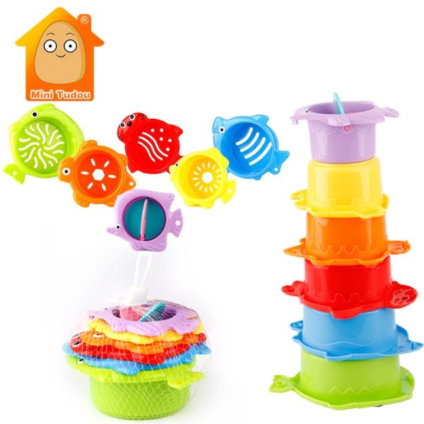 Kids Toy Baby Stacking Cups Funny Toys For Boy Girl Kid Baby Rainbow Tower Ring Stacking Stack Up Nest Children Education Hot on Sale