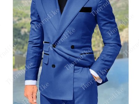 Royal Blue Double Breasted Suits Fashion Men Suits High Quality Custome Homme Terno Slim Fit Masculino Handsome (Jacket+Pants) For Sale