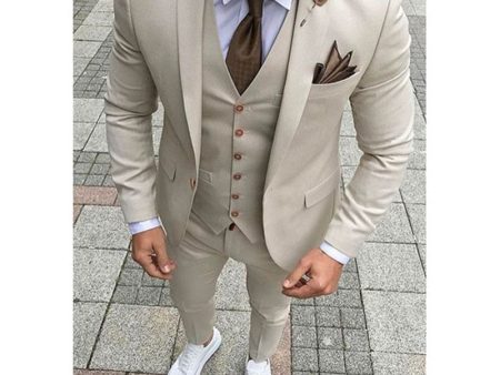 Beige Mens Suits Three Piece Jacket Pants Vest Custom Slim Fit Male Blazer Wedding  Groom Tuxedos men suit Discount