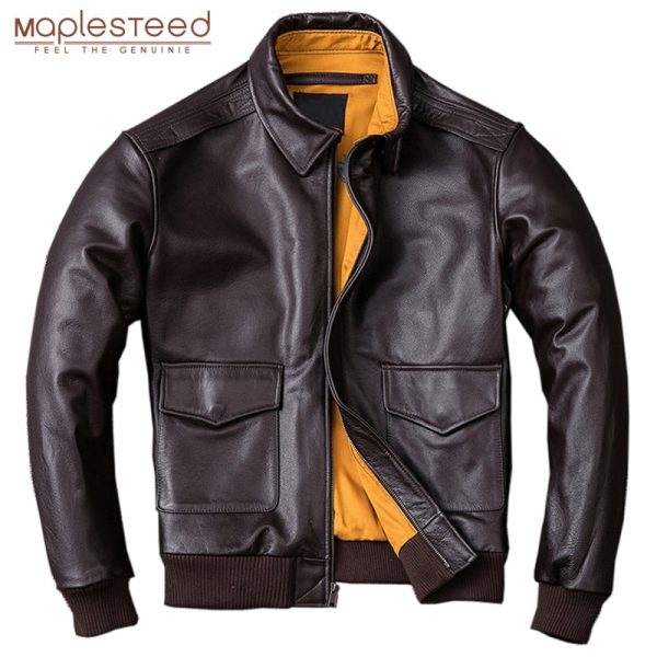 MAPLESTEED Men Leather Jacket Military Pilot Jackets Air Force Flight A2 Jacket Black Brown 100% Calf Skin Coat Autumn 4XL M154 Hot on Sale