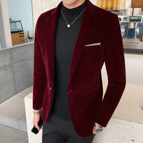 Autum Velvet Wedding Dress Coat Mens Blazer Jacket Fashion Casual Suit JacketStage DJ Men s Business Blazers Veste Costume Homme Cheap