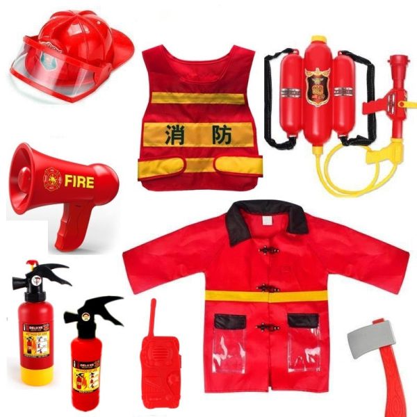 Children Toys Firefighter Clothing Fireman Vest Helmet Water Gun Hydrant Fire Extinguisher Intercom Toys Set Role Play Accessori Discount