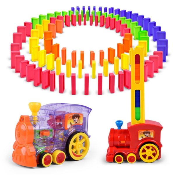 Automatic Laying Domino Brick Train Car Set sound light kids Colorful Plastic Dominoes Blocks Game Toys Set Gift for Girl boys Online now