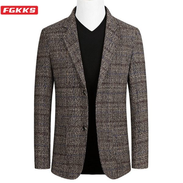 FGKKS Short Blazer Mens Plaid British Stylish Male Blazer Suit Jacket Business Casual One Button Blazer For Men Regular Online Sale