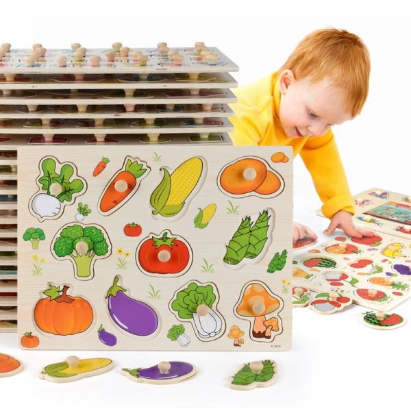 Nouveau 30cm bébé jouets Montessori en bois Puzzle main saisir conseil éducatif bois Puzzles pour enfants dessin animé Animal véhicule enfant cadeau For Sale