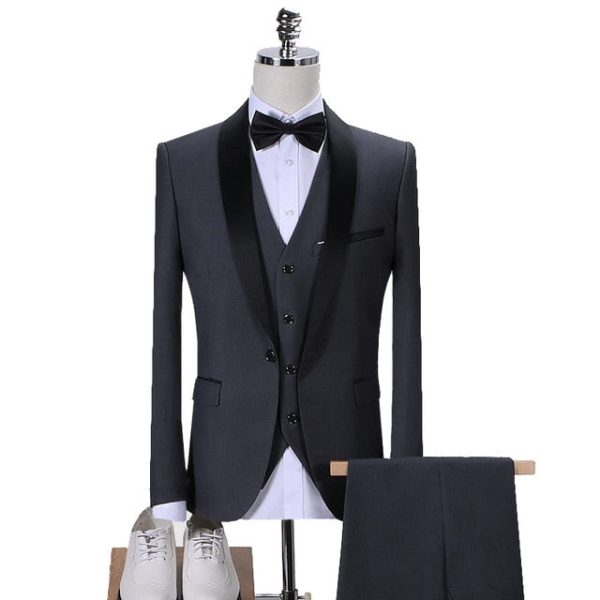 Shenrun Men Tuxedo Slim Fit Fashion Suit Wedding Shawl Lapel 3 Pieces Skinny Single Breasted Jacket Party Prom Singer Costume Supply