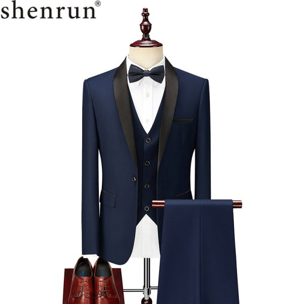 Shenrun Men Suit Tuxedo Groom Wedding Tuxedos Prom Ball  Banquet Formal Suits Marriage Evening Dinner Three Pieces Shawl Lapel For Sale