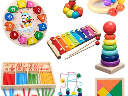 QWZ Montessori Wooden Toys Childhood Learning Toy Children Kids Baby Colorful Wooden Blocks Enlightenment Educational Toy Supply