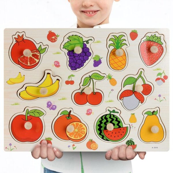 Nouveau 30cm bébé jouets Montessori en bois Puzzle main saisir conseil éducatif bois Puzzles pour enfants dessin animé Animal véhicule enfant cadeau For Sale