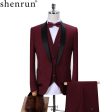 Shenrun Men Tuxedo Slim Fit Fashion Suit Wedding Shawl Lapel 3 Pieces Skinny Single Breasted Jacket Party Prom Singer Costume Supply